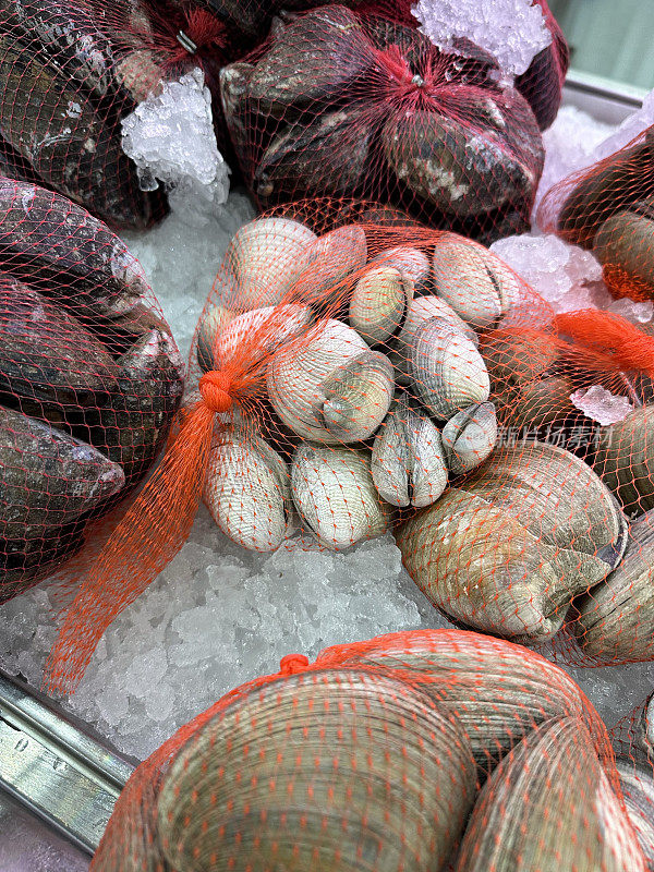 蛤蜊和牡蛎在袋子里