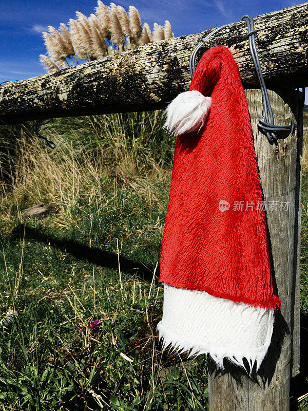 Kiwiana风格乡村圣诞老人帽子背景