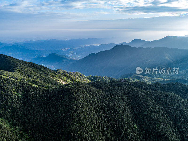 山地和绿色森林的航空摄影