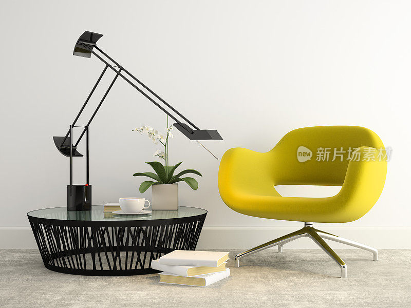 室内部分采用现代黄色扶手椅3d渲染2