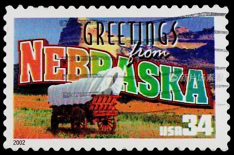 内布拉斯加州邮票“来自美国的问候”复古明信片主题