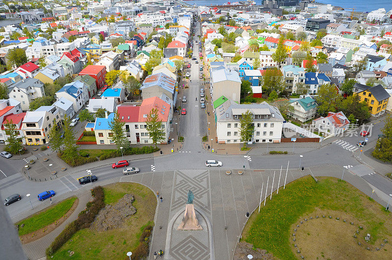 冰岛雷克雅未克市中心鸟瞰图