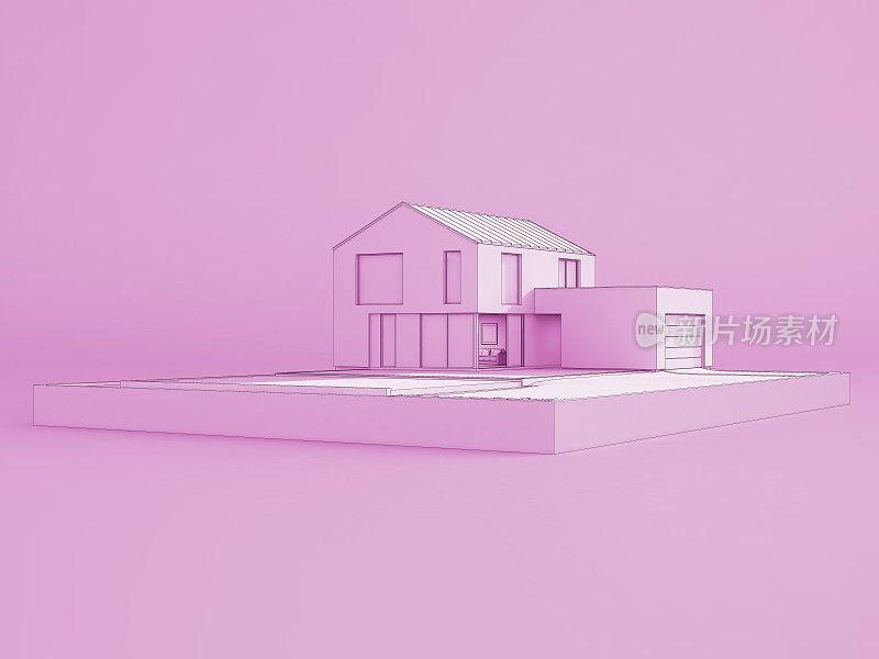 带游泳池的现代豪华住宅，粉红背景的大家庭度假小品设计