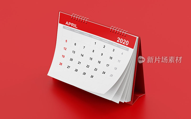 2020年红色台历月历:4月