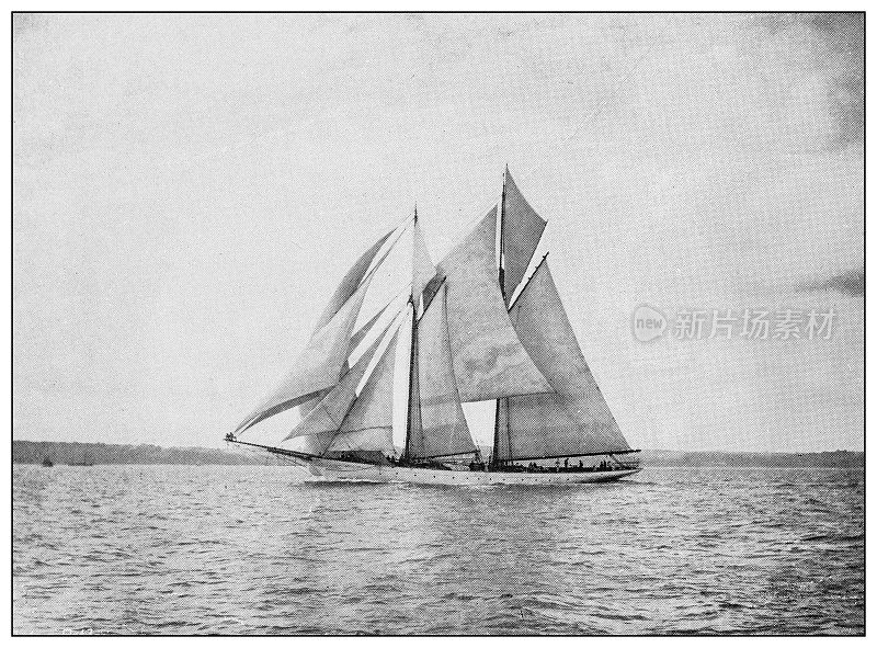 古董黑白照片的运动，运动员和休闲活动在19世纪:游艇