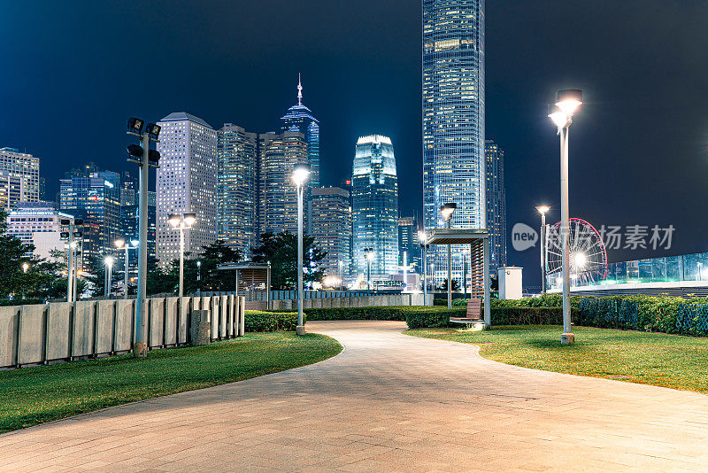 香港中区夜景与城市公园