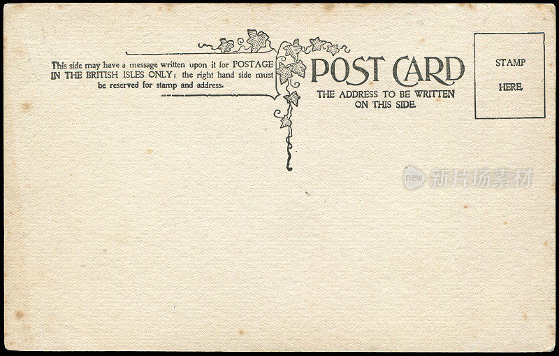 20世纪早期的老式空白英国明信片，对于任何历史明信片通信的使用都是一个非常好的背景。