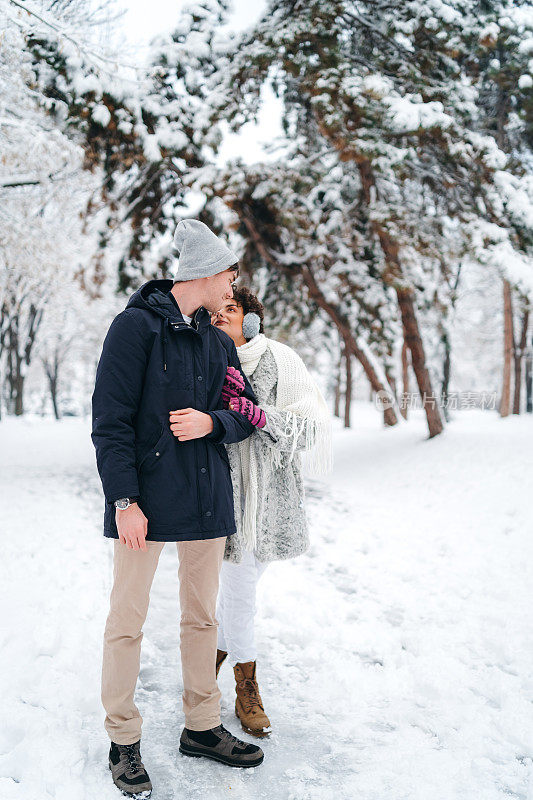 雪中的年轻夫妇