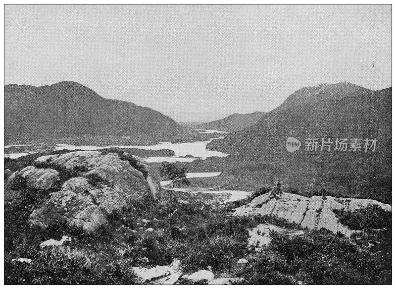 世界地标的古董照片(大约1894年):爱尔兰基拉尼湖