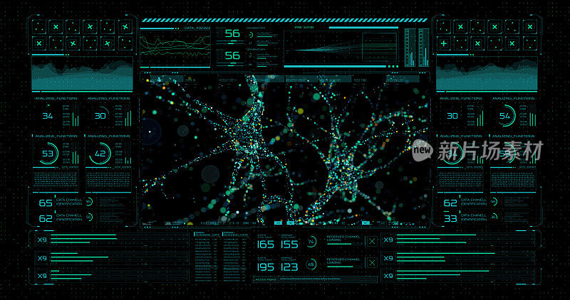 在医疗监视器上显示的人类神经连接数字模型的三维可视化。