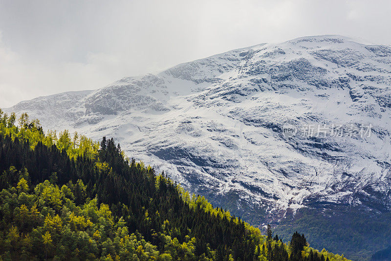 山冰川。雪。冬天。挪威风景如画。美丽的北自然。斯堪的那维亚。在山探险。挪威的气候