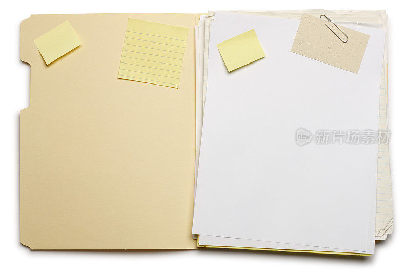 马尼拉文件夹打开在白色的背景。