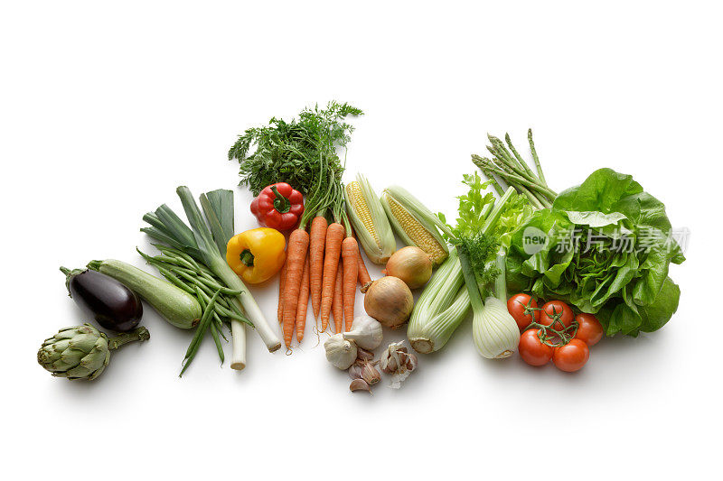 蔬菜:在白色背景上分离的各种蔬菜