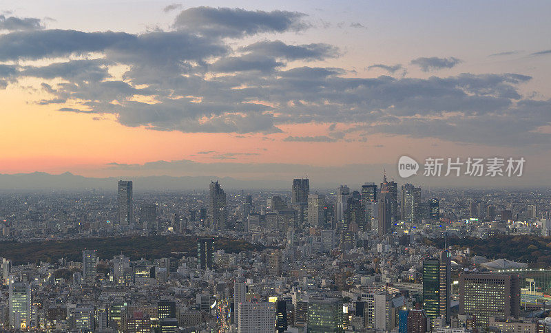 东京新宿日落鸟瞰图