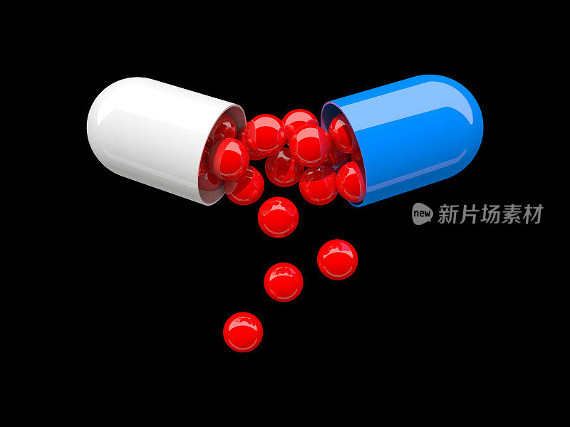 打开药丸，红色化学球脱落