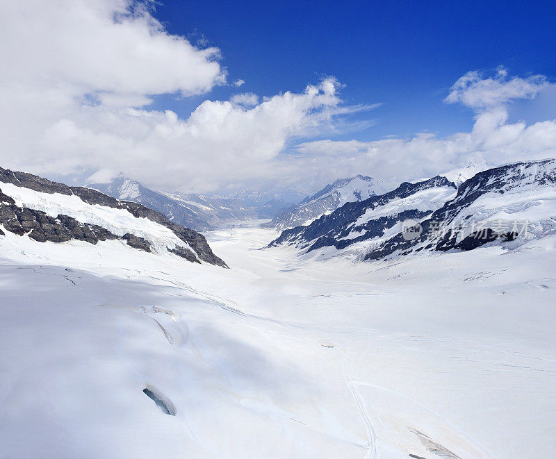 阿列奇冰川全景，阿尔卑斯山，瑞士