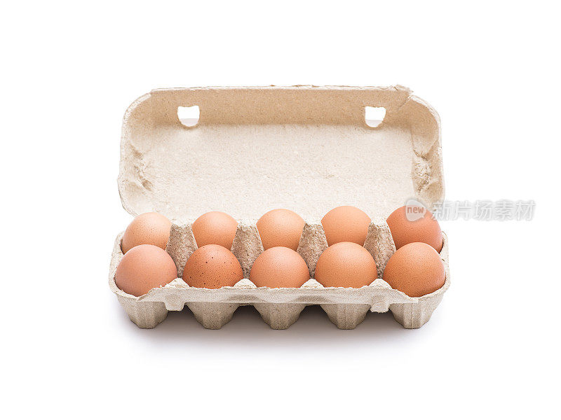 有机十鸡蛋包装孤立在白色