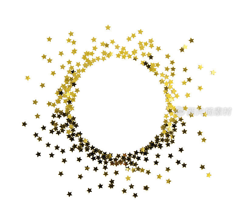 一组金色的星星装饰孤立在白色的背景对象设计在顶视图