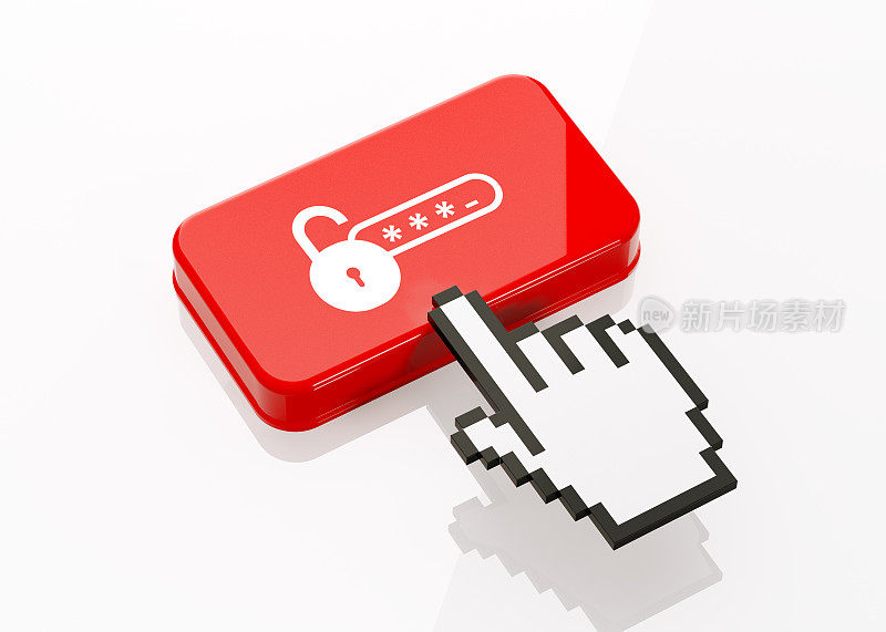 手形计算机光标点击一个红色密码按钮