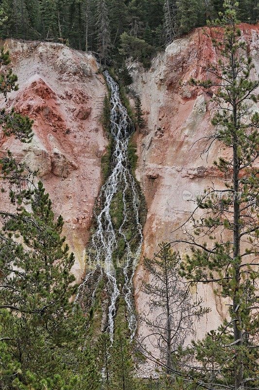 七英里洞隐藏瀑布粉红峡谷瀑布，黄石国家公园