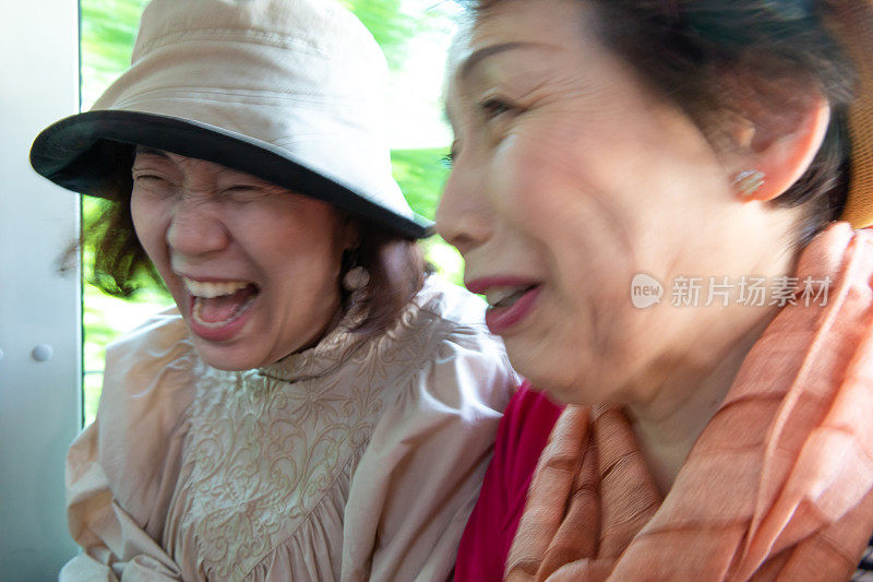 乘公共汽车旅行的老年妇女