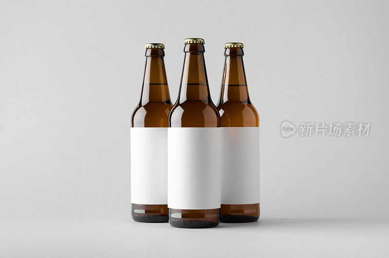 啤酒瓶模型-三瓶。空白的标签