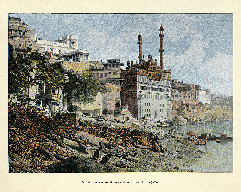 阿拉姆吉尔清真寺，瓦拉纳西(贝拿勒斯)，印度，19世纪末，彩色照片
