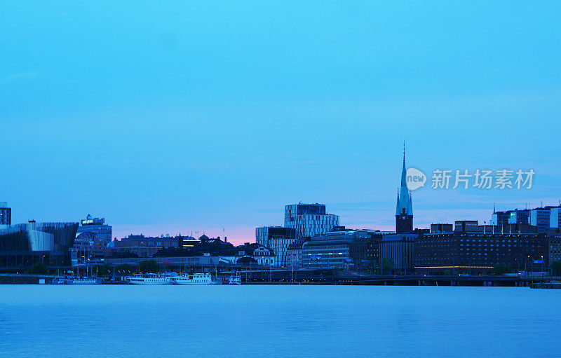 斯德哥尔摩，瑞典的美丽的夜晚全景