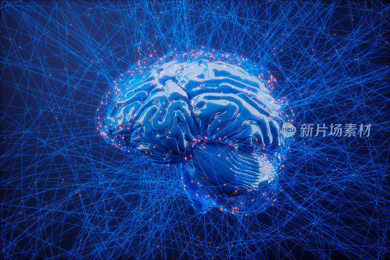 蓝色神经丛的数字大脑和人工智能概念