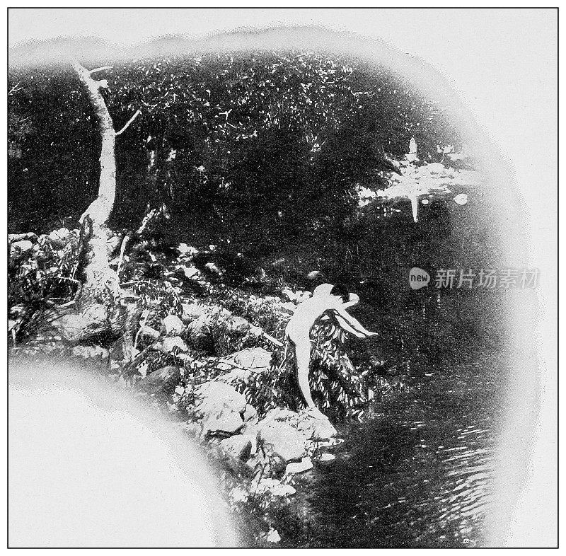 古董黑白照片:波多黎各庞塞附近的昆塔纳医疗浴场