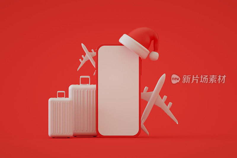 元旦圣诞假期旅行背景，手机智能带飞机