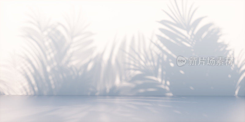 圆柱形产品展示台座裙台为美容护肤天然概念产品。阳光与热带树叶阴影的背景。圆，展示，舞台，模板渲染3d