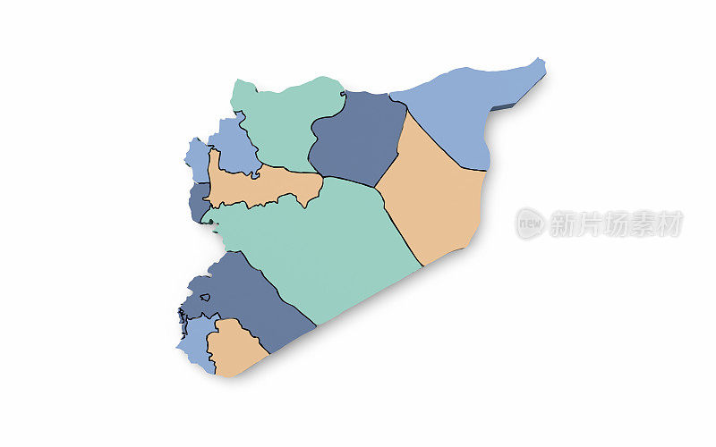 叙利亚国家边界地图，粉彩颜色，对象+对象阴影剪辑路径