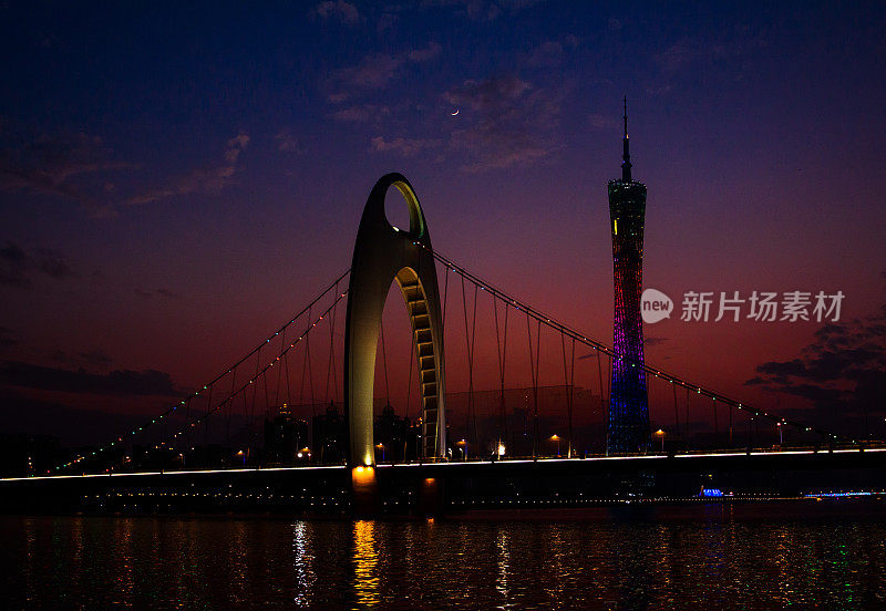 黄昏时分的广州珠江新城商业区与烈德桥