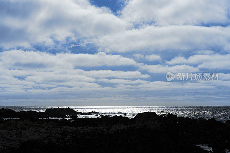 岩石海岸海景的日落景色