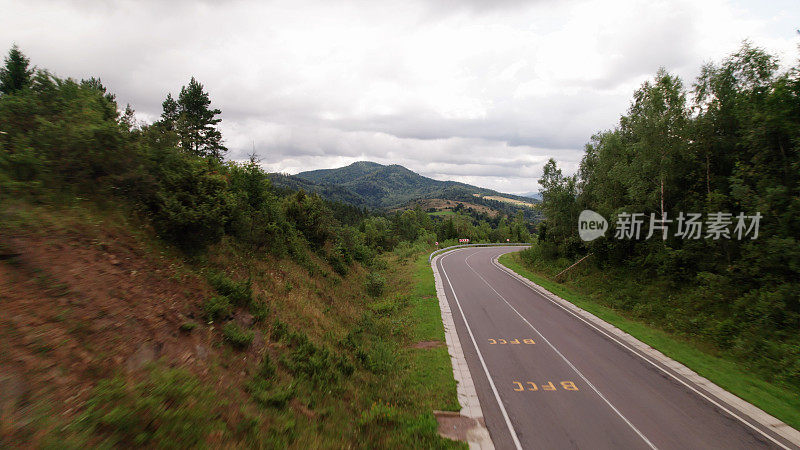 蜿蜒穿过森林的道路鸟瞰图