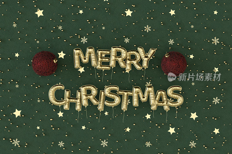 绿色背景的圣诞气球和圣诞装饰品