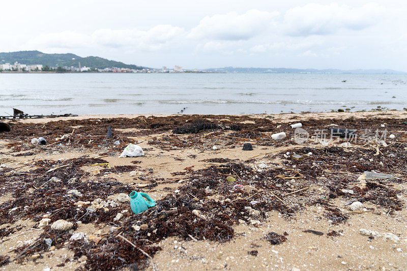 海滩上的各种塑料垃圾