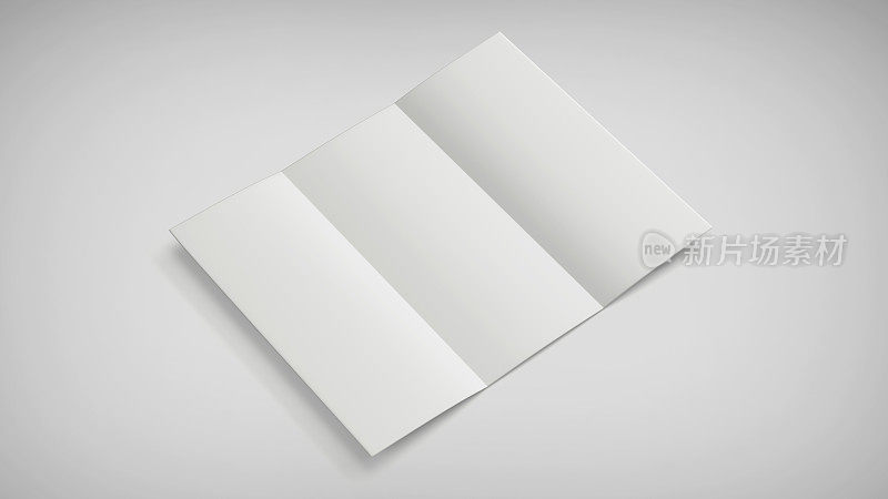 白色A4三叠纸小册子模型，空白模板，传单，小册子，传单，小册子，目录空模型，3D渲染孤立在一个光背景上