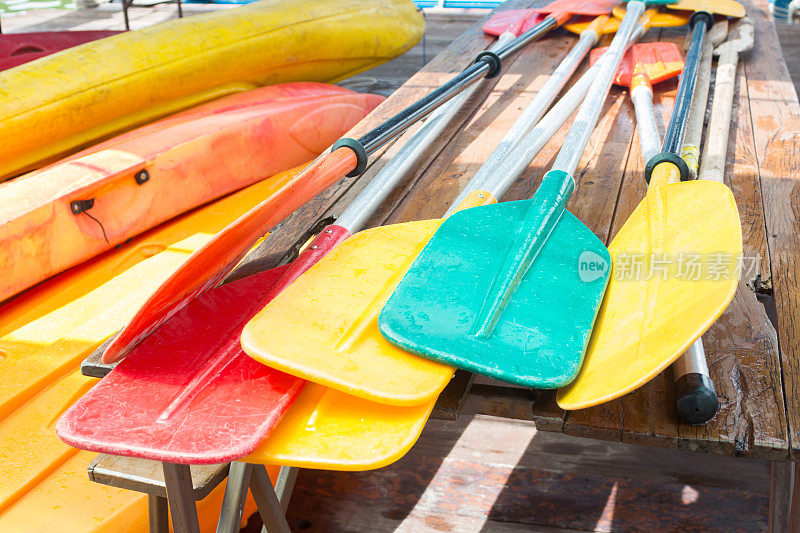 皮划艇和独木舟运动的一套彩色桨