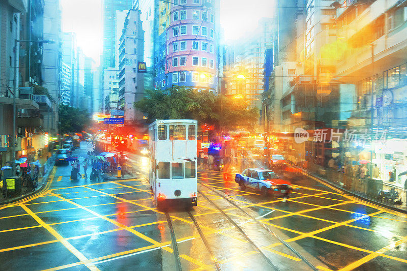 雨中的街道，香港，中国