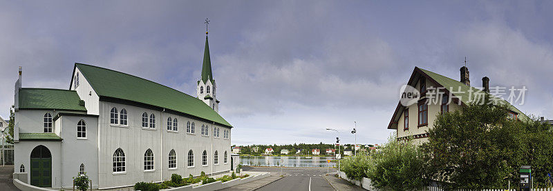 Reykjavík街道教堂家园Tjörnin冰岛全景