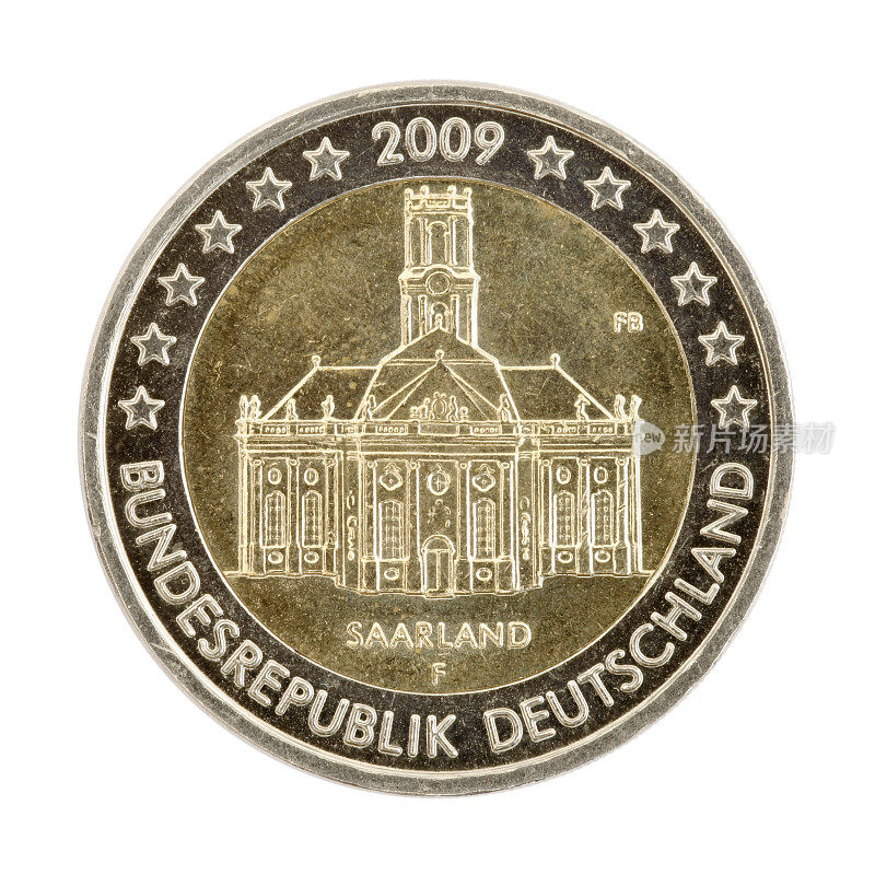 德国两枚欧元硬币孤立