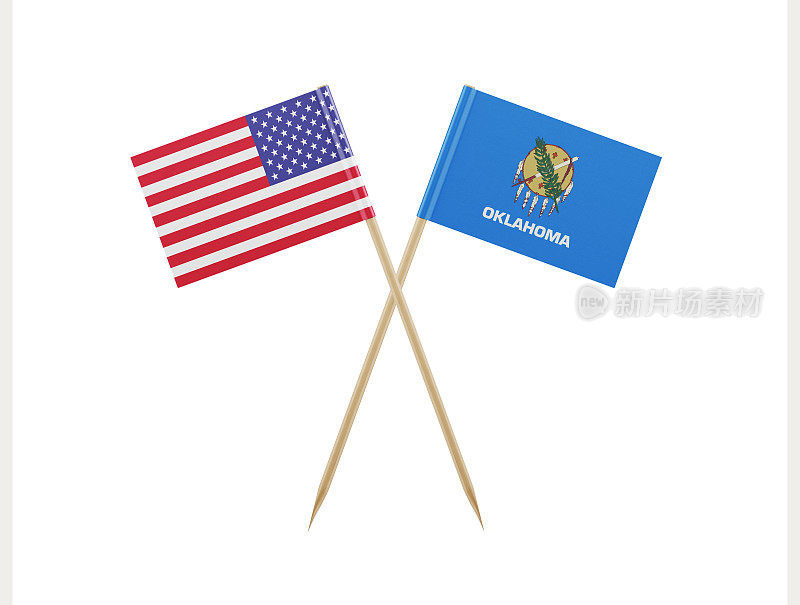 牙签上的美国国旗和俄克拉荷马州国旗