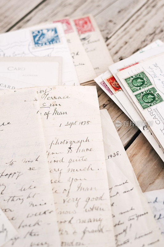 复古邮件——老式的手写信件、便笺和明信片