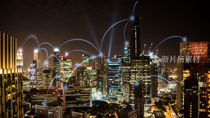 网络商务连接新加坡夜市景观