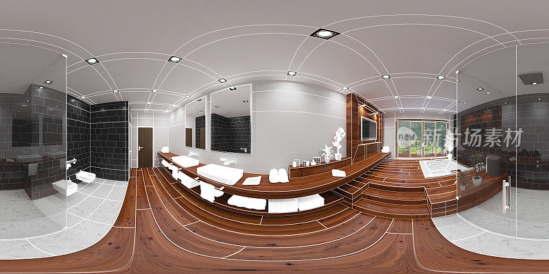 虚拟现实的现代浴室的3D室内渲染