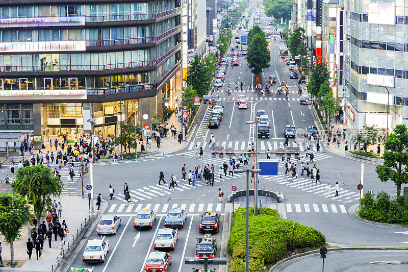 高视角的繁忙街道在城市