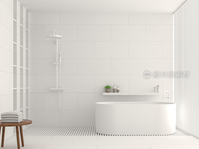 现代白色浴室内部3d渲染图像