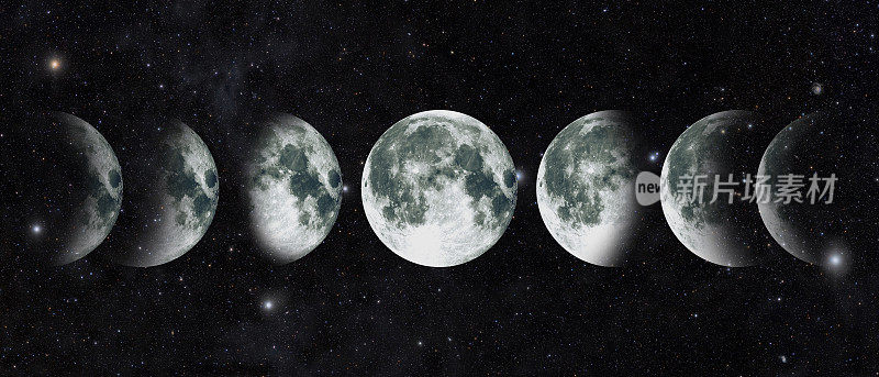 月亮月亮周期在夜空中。美国国家航空航天局(NASA)的对象。